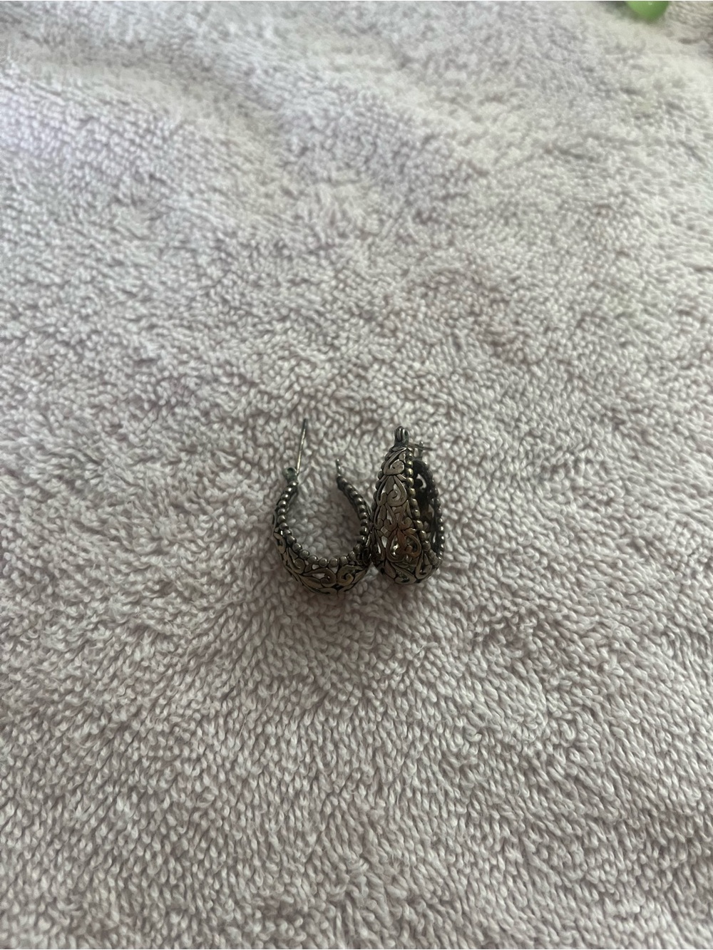 Silver Ornate Hoop Earrings - Brand Unknown